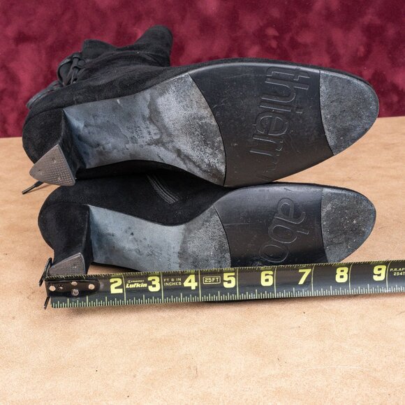 Thierry Raboutin Women Black Suede Back Lace Mid Calf Zip Boots sz 6.5US EUR37.5 - Picture 5 of 8